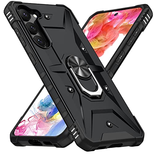 TORRTOWAY Case for Samsung Galaxy S23 Case Military Grade Drop Case with Kickstand Metel Ring Magnetic Holder Shockproof Protective for Galaxy S23 Phone Case (Black)