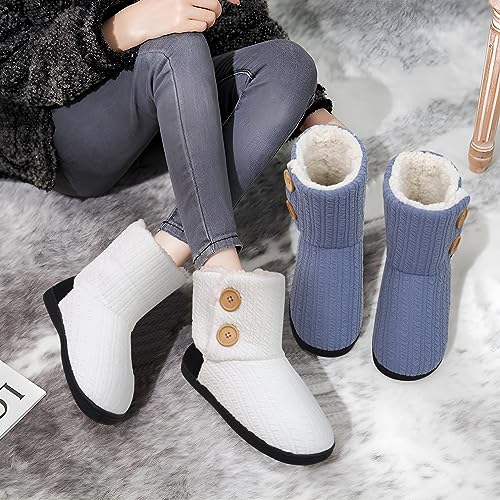 ONCAI Womens Slippers Bootie Slipper Boots for Women Winter Warm Fuzzy Knit House Slipers White Size 5-6