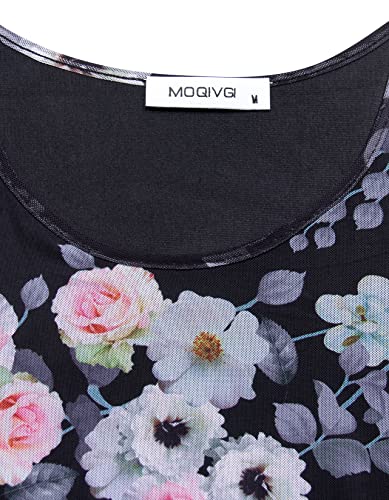 MOQIVGI 3/4 Sleeve Tops for Women Dressy Work Casual Spring Summer Clothes Trendy Elegant Layered Ruffle Floral Shirts Going Out Holiday Peplum Blouses Black Medium