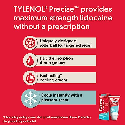 Tylenol Precise Warming Pain Reliever Cream, Maximum Strength 4% Lidocaine Warming Pain Cream for Back, Knee & Joint Pain, Fast-Acting, Penetrating Pain Relief Cream, Light Scent, 4 oz