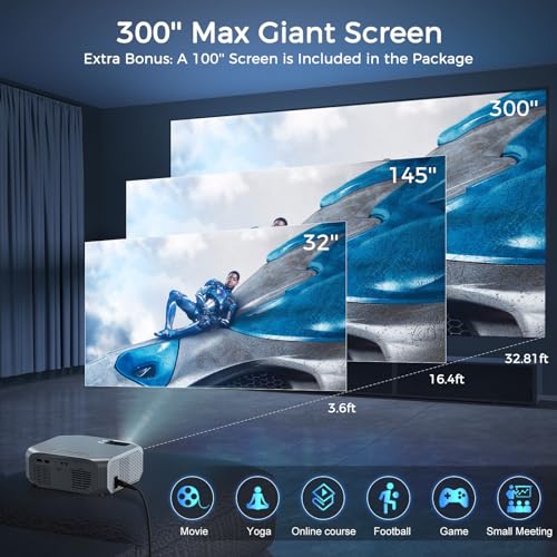 FUDONI Projector with 5G WiFi and Bluetooth, 15000L Outdoor Movie Projector Native 1080P 4k Supported, Portable Projector, Home Theater Projector for iOS/Android/TV Stick/Laptop/HDMI/USB