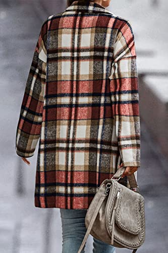 PRETTYGARDEN Women's 2024 Plaid Shacket Jacket Casual Button Wool Blend Winter Tartan Trench Coat With Pockets (Short Style Khaki,Medium)