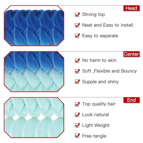 Xtrend 3 Pcs Braiding Hair Crochet Braids Hair 24 Inch Synthetic Jumbo Box Braids Hair Extension for Women 100g/pc (3 Pieces,Black+Dark Brown+Light Brown#)