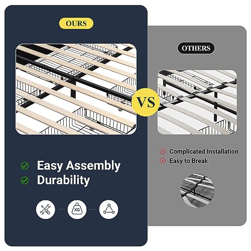 Allewie Upholstered Queen Size Platform Bed Frame with 4 Storage Drawers and Headboard, Diamond Stitched Button Tufted, Mattress Foundation with Wooden Slats Support, No Box Spring Needed, Black Brown