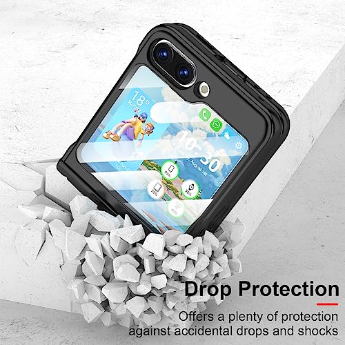 Galaxy Z Flip 5 Case with Hinge Protection Back Screen Protector Shockproof Z Flip 5 Case Ring Kickstand for Samsung Flip Z 5G Case - Black