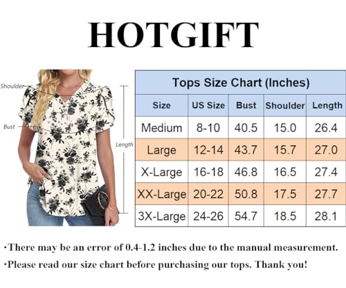 HOTGIFT Ladies 2024 Spring Casual Tunics Tops V Neck Ruffle Short Sleeve Shirt Loose Comfy Chiffon Blouse Polka Dots Red Medium