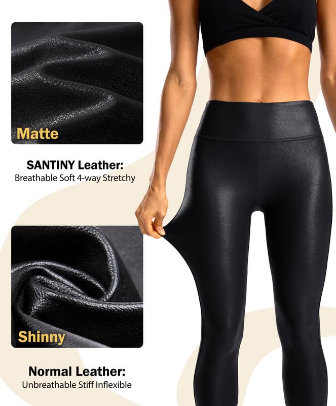 SANTINY Women's Faux Leather Leggings 25''/27''/29''-High Waisted Stretch Leather Pants Pleather Tights for Women(Black02_29S) Black