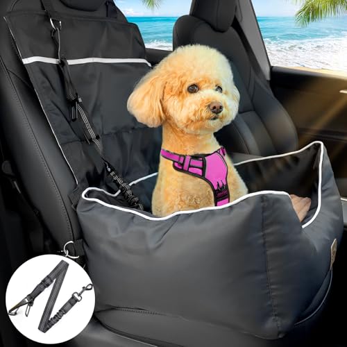 Pmpete Dog Car Seat, Suitable for Front and Back Seats, Waterproof Travel Car Bed for Small &Medium Pets, Premium Pet Booster Seat with Pockets and Dog Seat Belt, Black