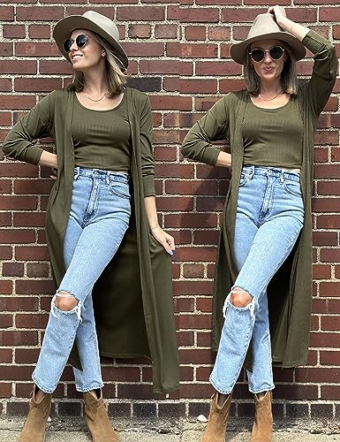SWOMOG Women Knit Matching Sets 3Pcs Pajamas Crop Tops Casual Cardigan and Long Pants Lounge Set Pjs Ribbed Travel Outfits Army Green