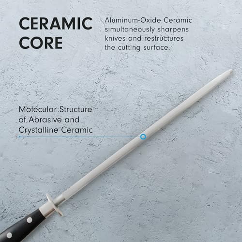 Messermeister 12” Ceramic Sharpening Rod - Knife Sharpener - Fine 1200 Grit - Ceramic Core, Large Sharpening Surface & Soft-Grip Handle