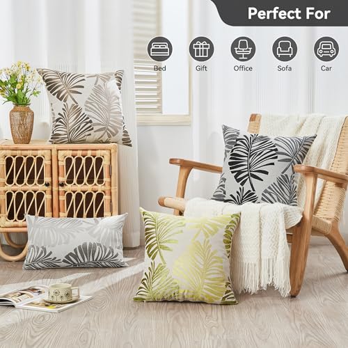 JELLYMONI Leaf Throw Pillow Covers, Decorative Couch Pillow Covers with Jacquard Design, Set of 2, Soft Breathable Cushion Cover Decor for Living Room Bedroom (12"x20", Black)