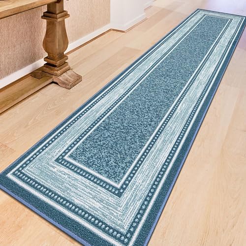 Machine Washable Border Design Non-Slip Rubberback 2x5 Modern Runner Rug for Hallway, Kitchen, Living Room, Bedroom, Entryway, 20" x 59", Red/Beige