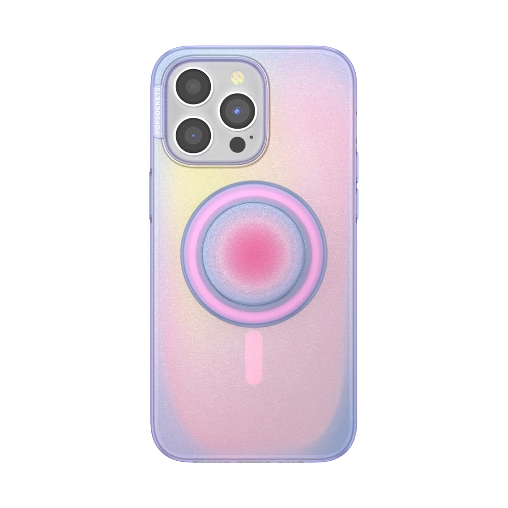 PopSockets iPhone 15 Pro Max Case with Round Phone Grip Compatible with MagSafe, Phone Case for iPhone 15 Pro Max, Wireless Charging Compatible - Aura
