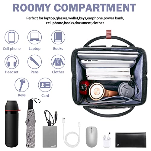 VANKEAN Laptop Backpack for Women Men 15.6-16.2 Inch Stylish Computer Work Backpack, Waterproof College Casual Daypack Business Travel Backpacks with USB Port & RFID Blocking, Black