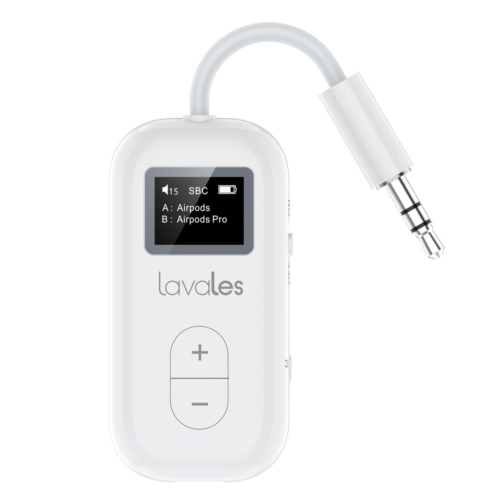 SafeFly Dual Premium Bluetooth 5.3 Transmitter Bluetooth Adapter w/Screen for AirPods or Wireless Headphones - Use with Any 3.5 mm Audio Jack for Airplanes, TV, MP3 Player, PC, Switch