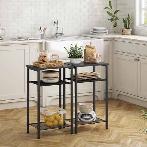 Hoctieon 3 Tier End Table, Telephone Table, Tall Side Table with Storage, Small Nightstand for Small Spaces, Metal Frame, For Living Room, Bedroom, Sofa Couch, Hall, Easy Assembly, Black