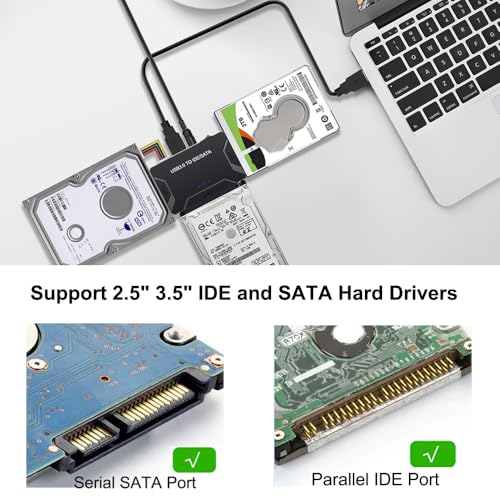 EYOOLD USB 3.0 to SATA IDE Adapter, Hard Drive Reader External Ultra Recovery Converter Compatible with 2.5" 3.5" HDD, SSD,5.25-inch DVD/CD-ROM Optical Drive Data Transfer with Power Supply