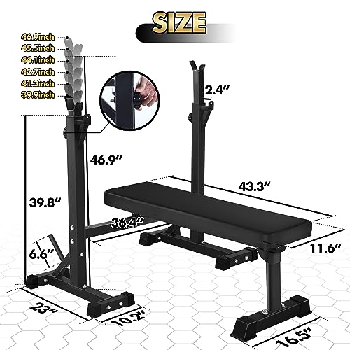 Bench Press, CANPA Olympic Weight Bench with Squat Rack Workout Bench Adjustable Barbell Rack Stand Strength Training Home Gym Multi-Function(Red)