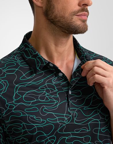 Obla Mens Golf Polo Shirts Short Sleeve Dry Fit Performance Moisture Wicking Casual Print Collared Golf Shirts for Men(White Pink Geometry_M)