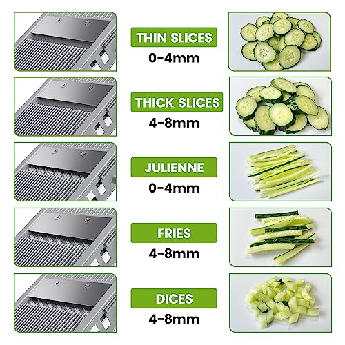 VEGGURU Safer Mandoline Food Slicer, Thickness Adjustable Vegetable Chopper, Onion Chopper Potato Slicer Tomato Cutter Dicer, Multifunctional Kithcen Food Fruit Chopper