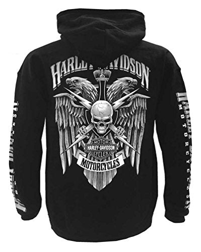 Harley-Davidson Men's Lightning Crest Pullover Hooded Sweatshirt, Black (S)