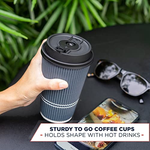 Glowcoast Disposable Coffee Cups With Lids - 12 oz To Go Coffee Cup With Lid (80 Set). Durable Togo Travel Paper Hot Cups Insulated For Hot and Cold Beverage Drinks, No Sleeves Needed (Dusk Grey)
