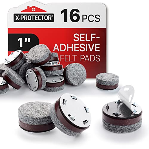 Felt Furniture Pads X-Protector 16 PCS - 1" Felt Pads with Prongs - Premium Felt Chair Pads - Furniture Pads for Hardwood Floors - Chair Floor Protectors for Hardwood- Slide Your Furniture Easily!