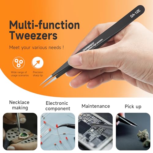 TOWOT Precision Tweezers, Anti-static Stainless Steel Pointed Tweezers for Electronics, Crafts, Soldering, Welding, Experimental Work, and Jewelry Making Industrial Tweezers