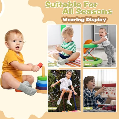 HYCLES Toddler Non Slip Grip Socks 12 Pairs Baby Boy/Girl High Ankle Sticky Slipper Floor Skid Socks For 5-7T Boy Kids