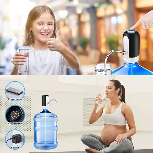 KUFUNG Water Dispenser for 5 Gallon Bottle - Rechargeable Water Pump for 5 Gal Jug, BPA-Free, Food Grade Silicone Hose, Stainless Steel Spout - 30-40 Days Battery Life, Easy One Switch Operation