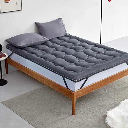 SLEEP ZONE Twin Mattress Topper Cooling Mattress Pad Cover Fluffy Down Alternative Bed Topper 8-21 Inch Deep Pocket, Twin Gray