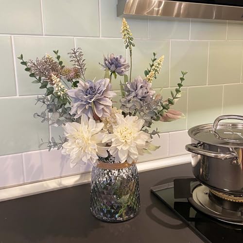SHINFHOMF Fake Flowers with Vase,Silk Artificial Flowers in Vase,Fake Plants and Faux Flower Arrangement for Centerpiece Kitchen Table Decorations,Home Decor