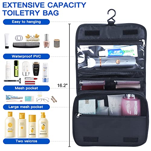 Aomiduo Portable Hanging Travel Shelves with Toiletry Bag Set, OUMEDUO Premium Durable Oxford Packing Cubes for Suitcases Hanging Carry on Closet Luggage Organizers for Travel