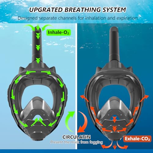 Snorkel Mask, Full Face Snorkel Mask,Snorkeling Gear for Adults Kids,Diving Mask, Mask and Snorkel,180 Degree Panoramic View Anti-Leak Anti-Fog