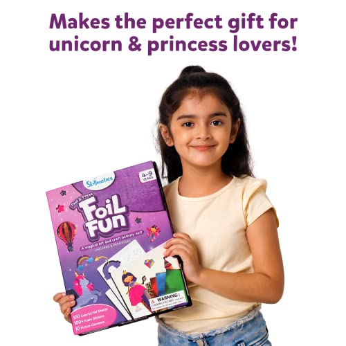 Skillmatics Art & Craft Activity - Foil Fun Unicorns & Princesses, No Mess Art for Kids, Craft Kits, DIY Creative Activity, Christmas Gifts for Girls & Boys Ages 4, 5, 6, 7, 8, 9, Travel Toys