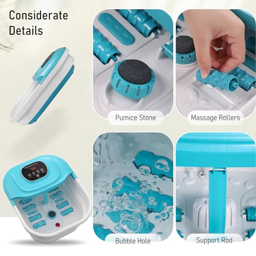 Collapsible Foot Spa with Heat, Adjustable Temperature and Timer Setting, Foot Soak Bath with Bubble, Pumice Stone, Red Light and Massage Rollers, Help Feet Stress Relief, Gifts for Women/Men