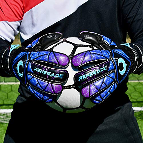 Renegade GK Vortex Nitro Goalie Gloves | 3.5+3mm Hyper Grip & 4mm Duratek | White, Blue & Pink Goal Keeper Gloves (Size 10, Adult, Mens, Roll Cut, Level 3)