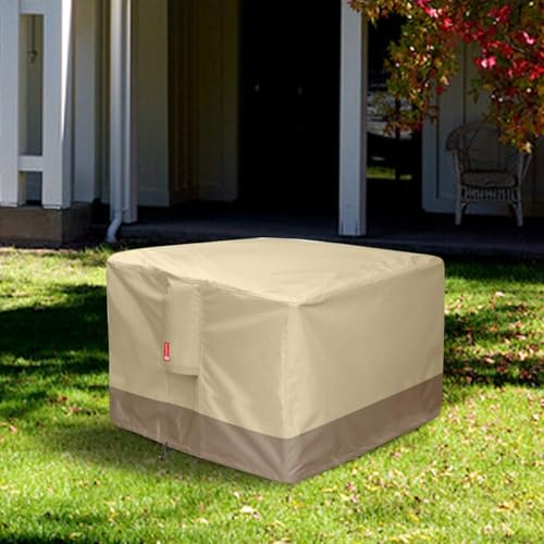 SheeChung Fire Pit Cover Square 28" L x 28" W x 25" H,Waterproof 600D Heavy Duty Outdoor Fire Pit Table Cover, Fits 24-28 Inch Square Fireplace,Gas Fire Pit Cover,Beige