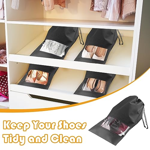Shoe Bags for Travel, 5 Pcs Large Black Travel Shoe Bags for Packing, Non-Woven Drawstring Travel Shoe Storage Bag with Clear Window, Travel Shoe Bags for Packing for Men Women(12.6" X 17.3" )