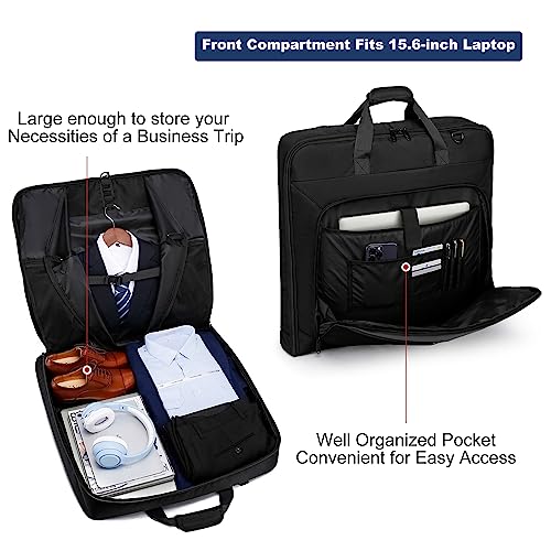 Garment Bag Travel Suit Bag for Men Large 40-Inch Carry on Garment Bag Up to 3 Suits for Business Trips,2 in 1 Hanging Suitcase Luggage Bags for Travel,Foldable Carry on Bag Fits 15.6Inch Laptop,Black