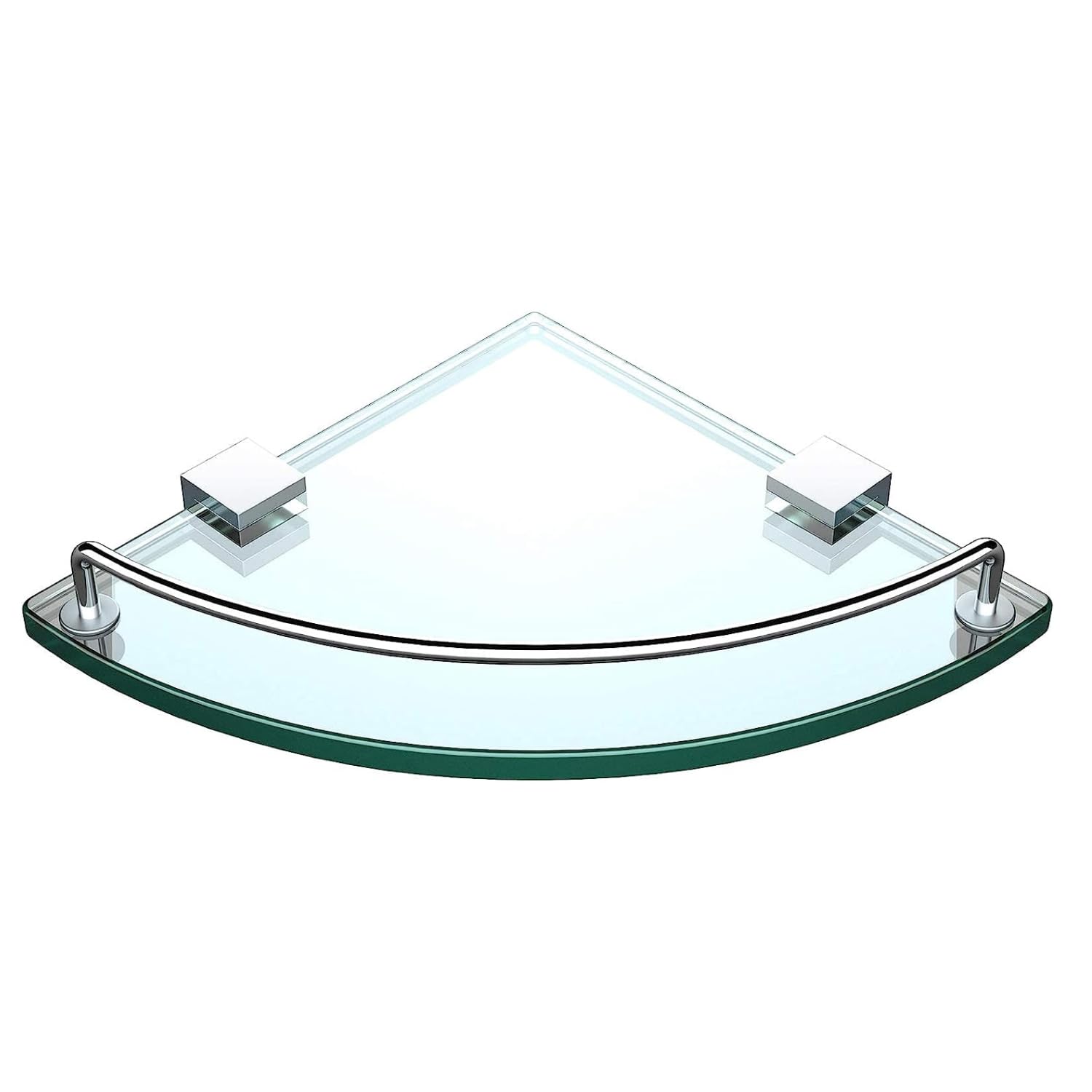 Vdomus Glass Corner Shelf for Bathroom, Tempered Glass Shelf with Rail, Stainless Steel Wall Mounted Corner Shower Shelf, Glass Shelf for Bathoom Organization