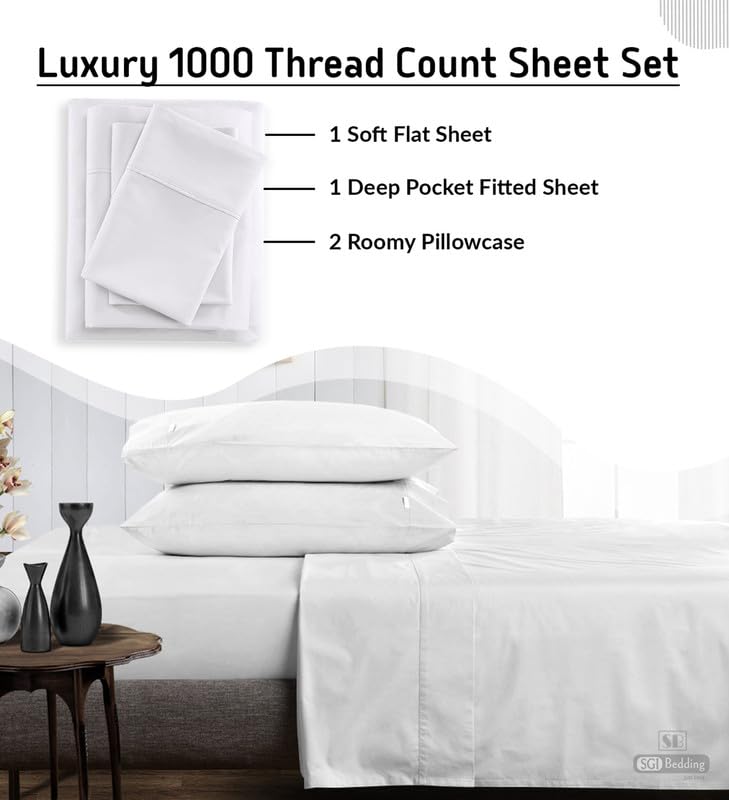 SGI bedding Luxury 4 Piece Egyptian Cotton Sheets Full Size - 1000 Thread Count, 100% Cotton Sheets, 15" Deep Pocket Sheet Set, Breathable, Soft and Premium Cotton - Lilac