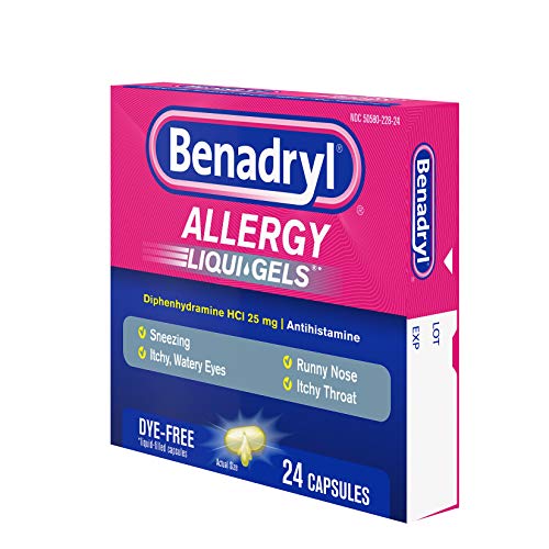 Benadryl Liqui-Gels Antihistamine Allergy Medicine & Cold Relief, Dye Free, 24 ct