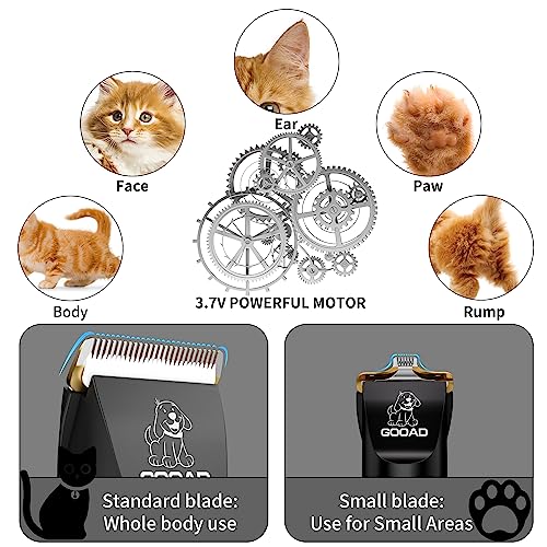 Gooad Cat Clippers for Matted Hair, Cat Grooming Kit, Cordless Cat Shaver for Long Hair, Low Noise Paw Trimmer, Cat Hair Trimmer for Grooming,Quiet Pet Hair Clippers Tools for Cats Dogs (Black)