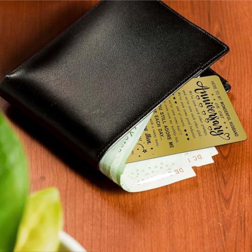 ENGZHI Husband Anniversary Card from Wife, Mens Wedding Anniversary Card Gifts for Him, Copper Wallet Card