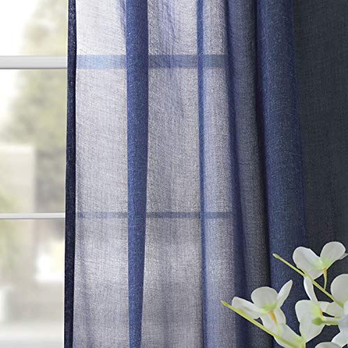 HPD Half Price Drapes Linen Sheer Curtains 84 Inches Long Linen curtain for Bedroom & Living Room (1 Panel), 50W x 84L, Blue Lapis