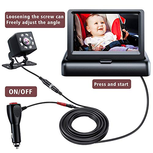 FEISIKE Baby Car Camera, 1080P Dual-Channel 5 inch Display Baby Car Mirror with 2 IR Night Vision Camera, Easily Install Car Camera for Baby with Crystal Clear Wide View for Rear Facing Seat