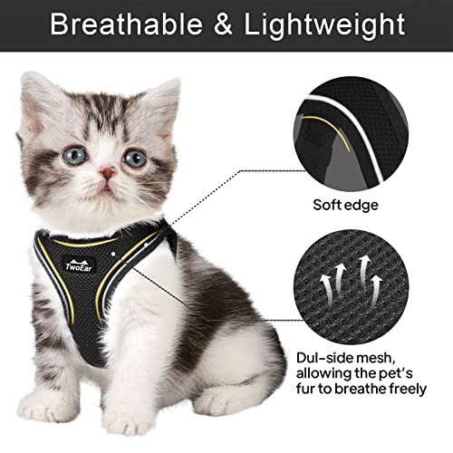 TwoEar Cat Harness Escape Proof, Soft Dog Vest Harness Adjustable, Breathable Mesh Step-in Puppy Walking Jacket Reflective Easy Control for Extral Small Pets for Outdoor Walking(XXXS, Black)