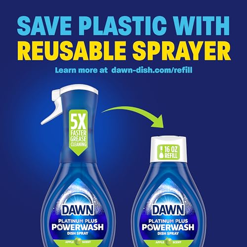 Dawn Platinum Powerwash Dish Spray, Dish Soap Cleaning Spray, Apple Scent Refill, Dish Soap Liquid, 16 Fl Oz (Pack of 6)