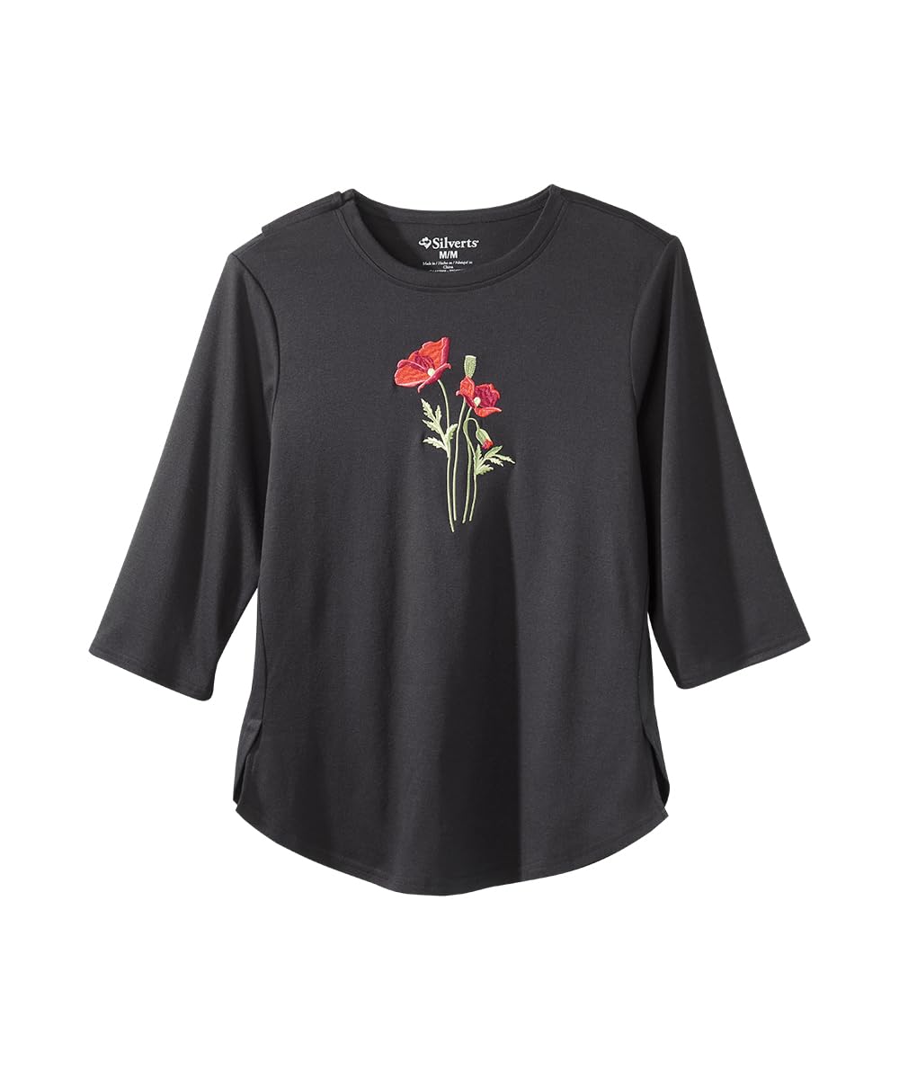 Women's Open Back Embroidered Flower Top - Black MED